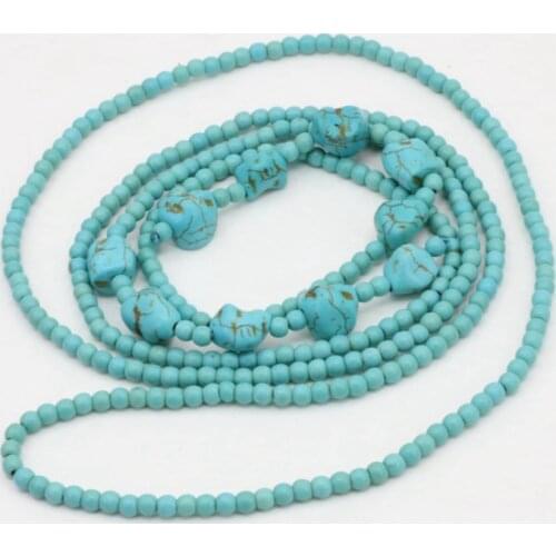 Long chain necklace statement jewelry for women fashion vintage Bohemia calaite turquoises 4mm round beads neck 50inch B3190