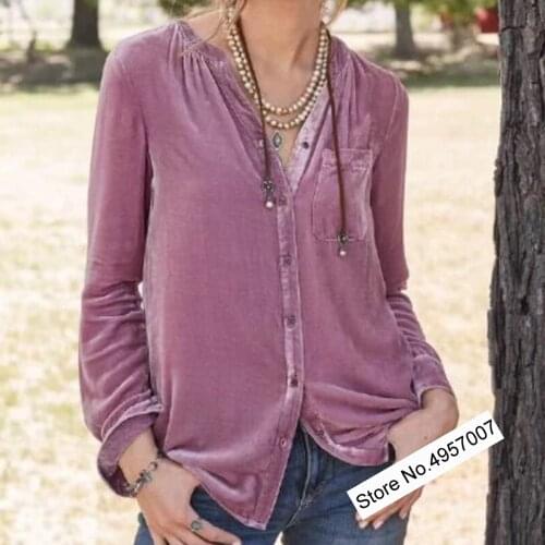 Elfbop Women Silk & Viscose Velvet Long Sleeve V Neck Blouse Shirt Top