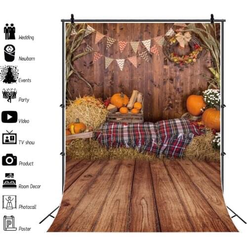 Yeele Autumn Backdrop Maple Pumpkin Wood Board Photocall Baby Portrait Photos Background Photography Studio Shoot Photographic