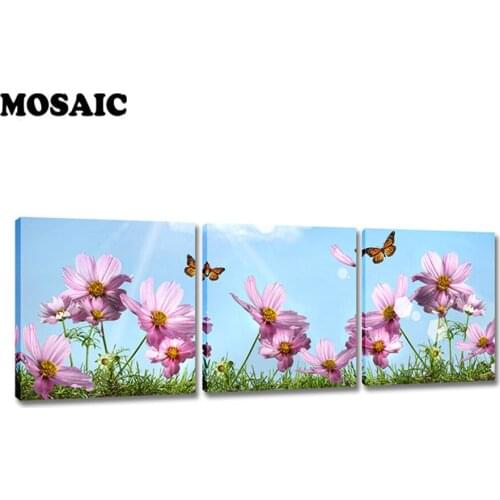 Full Square drill 5D DIY Diamond Embroidery Purple Flower,3pcs Diamond Painting Cross Stitch Rhinestone painting Mosaic,wall art
