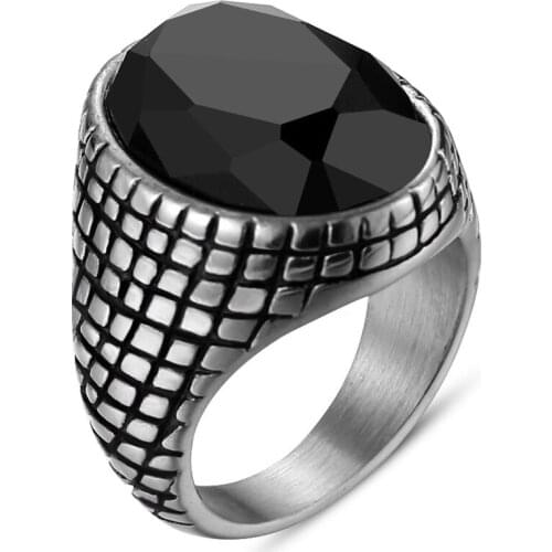 Ring Man Snake Skin Ring Stainless Steel Punk Hand Decorate Personality Black Stone Index Finger Ring Jewelry gift 2019