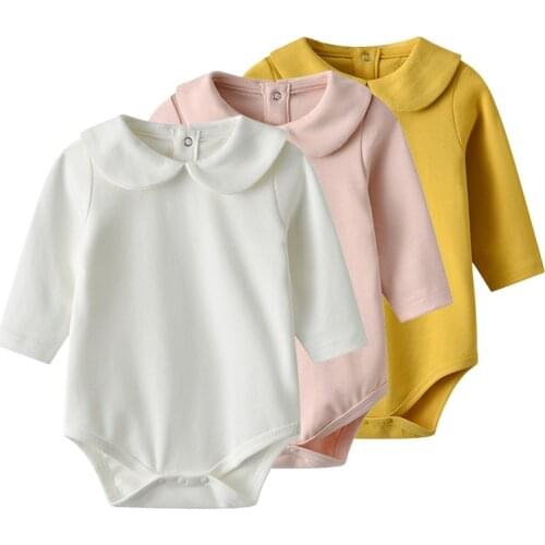 Auro Mesa Newborn Baby Infant Unisex Cotton Long-Sleeve Solid Peter Pan Collar Onesies Bodysuits