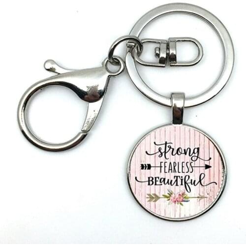 STRONG FEARLESS BEAUTIFUL Charm Pendant, gift for Mom, Strong woman, Fearless charm, Survivor, Quote charm Keychain