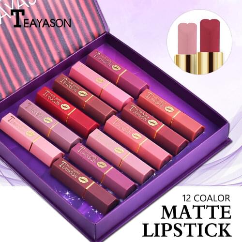 Teayason matte lipstick 12 colors heart shape lip pencil with makeup gift box waterproof long lasting batom nude lipstick