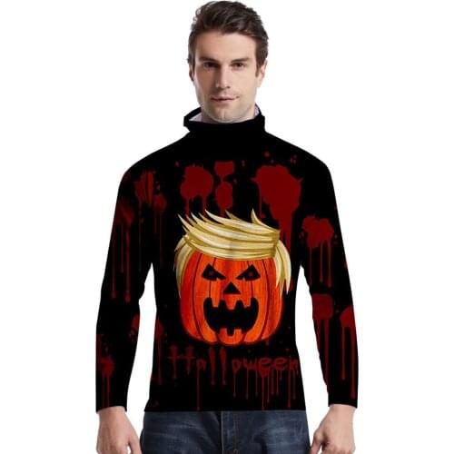 2020 Mens Pumpkin Printed Hoodies Casual Round Neck Long Sleeve Tops with Kerchief Halloween Costume Sweatshirts