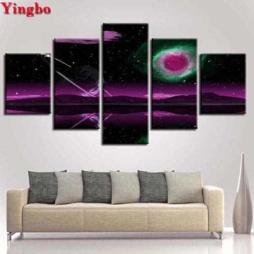Full Square Round diamond art Diy Diamond Painting 5 Pieces Water Reflection Galaxy Planets Diamond Embroidery Rhinestones icon