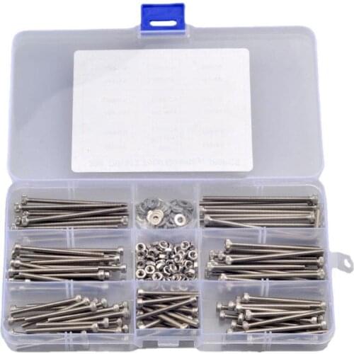 360pcs M3 Hex Socket Head Cap Screw Set Stainless Steel Hexagon Flat Round Cap Head Bolt and Nut Washer Screw Kit Assortment