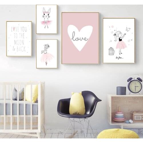 Rabbit Dancer Wall Art Canvas Poster Nursery Print Minimalist Painting Decorative Picture Nordic Baby Girl Bedroom Decoration