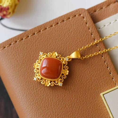 Natural Khotan jade New Silver Vintage Pendant Necklace Inlaid Zirconium Niche Design Light Luxury Womens Brand Jewelry