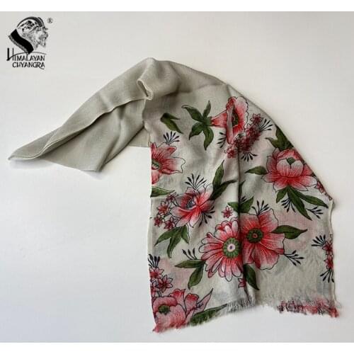 NEPALESE HAND PRINTED 100% MARINO WOOL SCARF SHALW SOFT & WARM THIN FACTORY DIRECT flower print