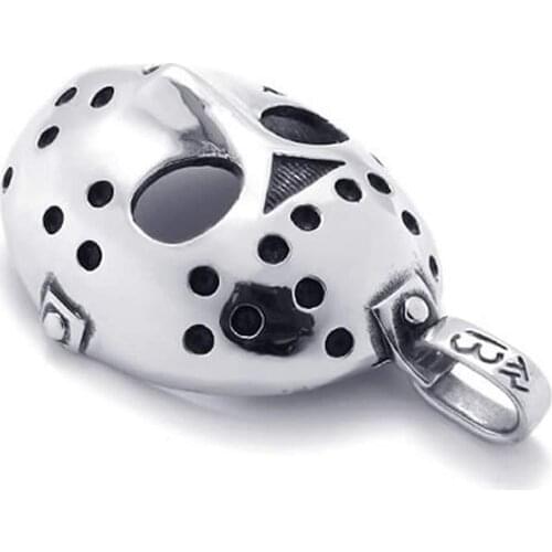 Stainless Steel Halloween Jason Mask Mens Necklace Pendant - Silver, 24 inch Chain