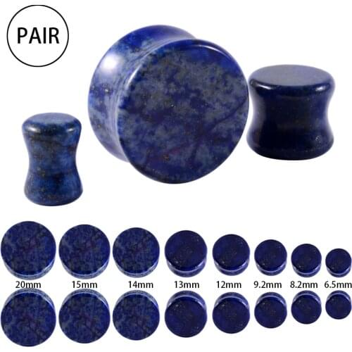 PAIR Lapis Lazuli Stone Ear Fesh Tunnel Plugs Saddle Expander Gauge Earrings Strecther Piercing Body Jewelry