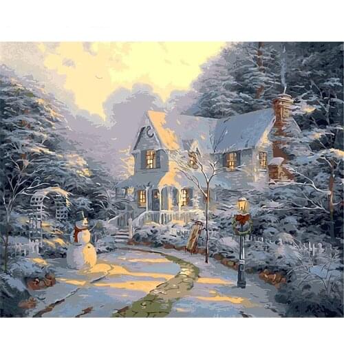 Landscape Winter Snowman House Cross-Stitch Kit Embroidery Handiwork Craft Handicraft Needlework Promotions Mulina For Adults