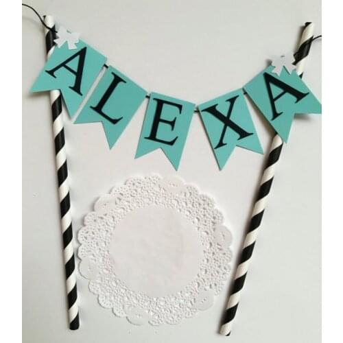 Custom name light blue birthday Cake Toppers tools Baby shower Babyshower Newborn Girl party decorations