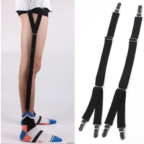 Winfox Fashion Black Sock Suspenders Men Shirt Holder Garter Belt Male Braces