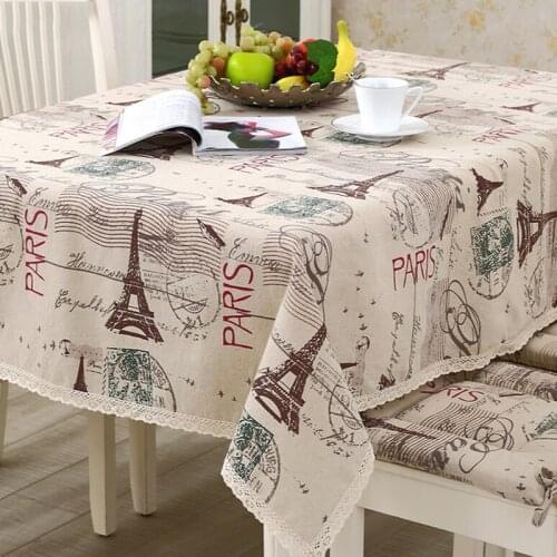 European Style High-grade Cotton Linen Rectangle Tablecloth Table Cloth Paris Eiffel Tower Printed Dining Home Textile Dustproof