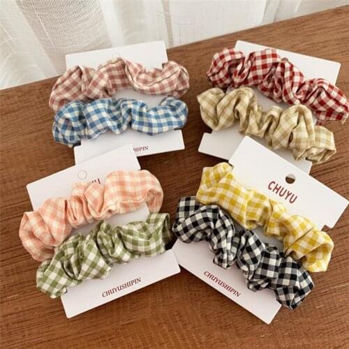 5Pcs/Lot Girls Hair Accessories Wild Plaid Elastic Hair Bands Grid Scrunchie Fabric Hair Rope Cute Korean Hair Bands for Women