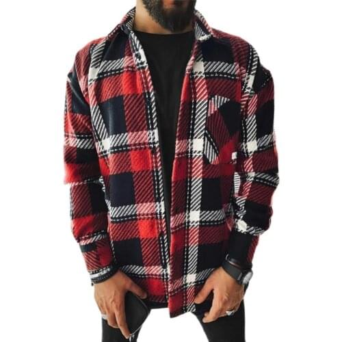 Long Sleeve Tee Shirt Polos Shirts Men Shirt Turn-down Collar Cotton Blend Long Sleeve Plaid Buttons Shirt Coat for Spring/Autu