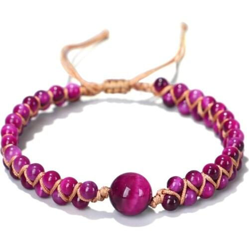 Handmade Red Tiger Eye Stone Bracelet Double Beaded Adjustable Bangle Bracelet Braid For Women Gifts