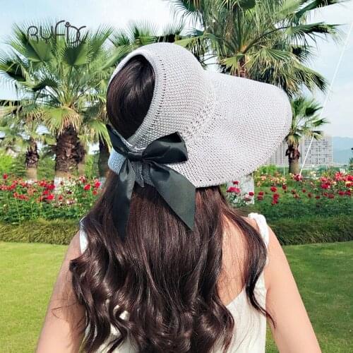 RYFIX 2021 new Woman Fashion Summer tourism sunshade straw hat Knitted hollow hat summer sun bow hat JX48