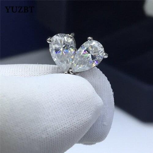 18K White Gold Plated Total 2 ct Excellent Cut Gemstone Diamond Test Past D Color Moissanite Cute Water Drop Stud Earrings Gift
