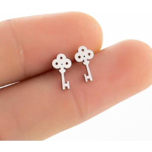 Stainless Steel Chinese Knot Key Earrings Black Silver Color Clasp Push Back Earrings For Women Men Jewelry Cool Gift Wholesale