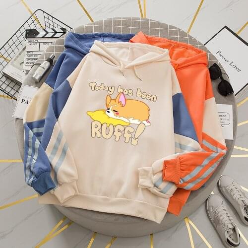 Cartoon Hoodies for Women Funny Oversized Sweatshirt Corgi Print Hoody Female Itself Patchwork Coat Aesthetics 90s Kpop Clothes