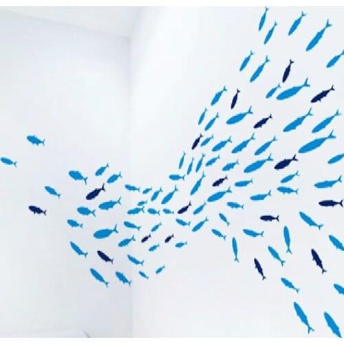Blue Fish Vinyl Wall sticker Baby Kids Room Bathroom DIY Stickers Ocean Fish Scene Nursery Decoration Wal Decor