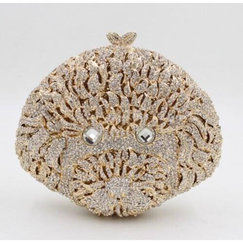 High quality gold Crystal dog Evening Bag Luxury Clutch bags Wedding Party Purse Prom Handbag Silver Banquet Bag Day Clutches