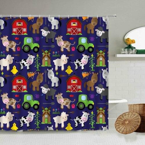 Cute Cattle Cow Alpaca Animal Shower Curtain Cartoon Fun Car House Flower Plant Children Baby Bathroom Waterproof Polyester Curt