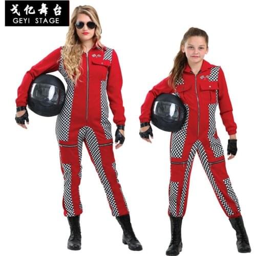 Girls Women Car Go Kart Racing Suit + Gloves Halloween Cosplay Costume Rally Off-Road Clothing Red Cool Motorcycle Suits
