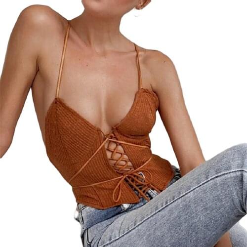 2021 Fashion Sexy Bandage Womens Camisole Tops Sleeveless Hollow Out Solid Backless Tank Top Holiday Summer Casual Crop Top