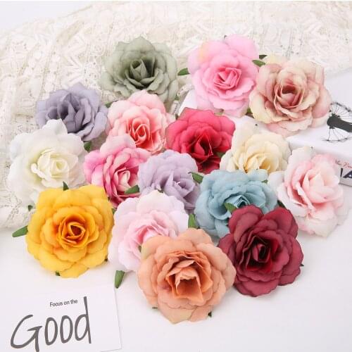 10Pcs 7CM Artificial Silk Rose Flowers Heads Home Decor DIY Garland Wedding Party Flower Wall Decoration Scrapbook Wreath Crafts