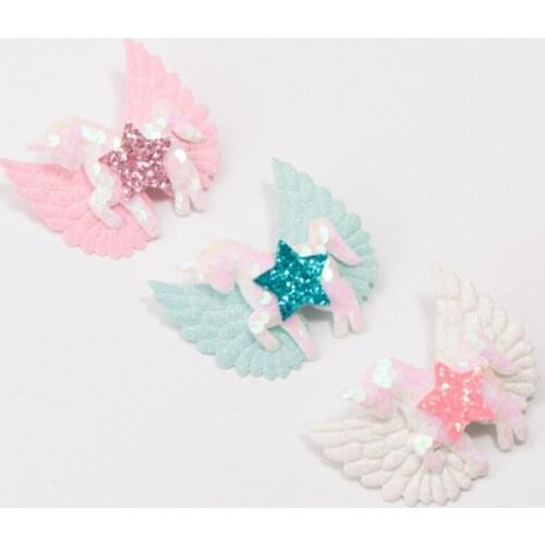 10pcs/lot New Fashion Cute Sequin Unicorn Hairpins Glitter Star Angel Wing Horse Hair Clips Princess Hair Accessories Headwear