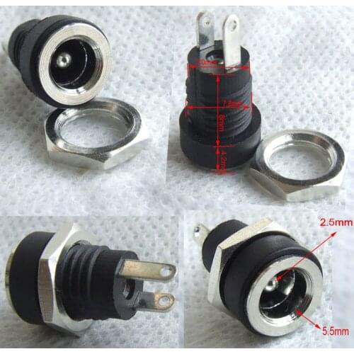 100pcs Copper 5.5mm X 2.5mm DC Plug Socket 3A Power Charger Panel Mount / Screw nut