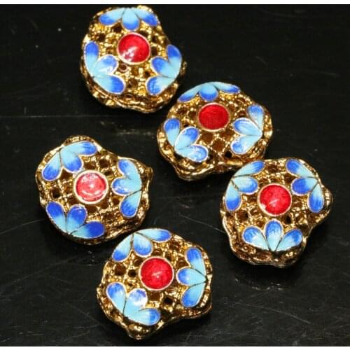 14*17mm new fashion elegant carved flower cloisonne sapcers beads accessories diy women & men jewelry making 5pcs B2396