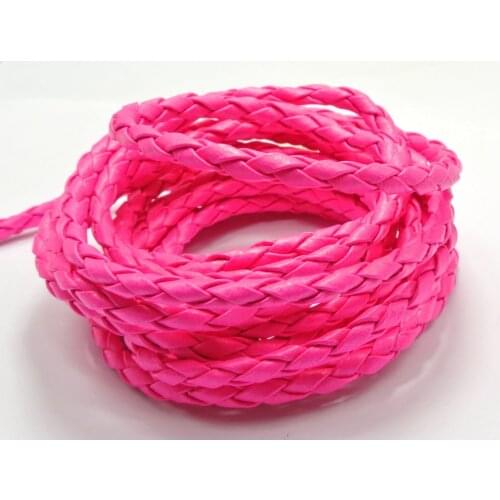 16.4 Feets Neon Hot-pink Round Braided Leatherette Jewelry Cord 5mm