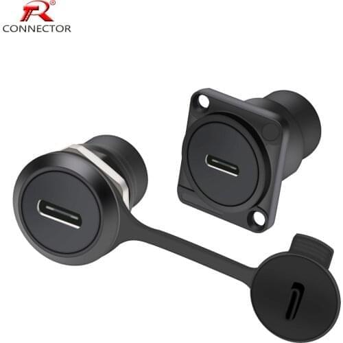 2pcs D Type Chassis Connector,Type C Female to Female USB-C Converter Adapter Type-C Panel Mount DIY Jack with Dust Cover