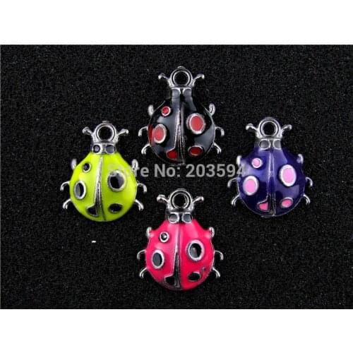 AE327 Mix Color 20Pcs Alloy Metal Enamel Ladybug Charms Pendants 22x19mm