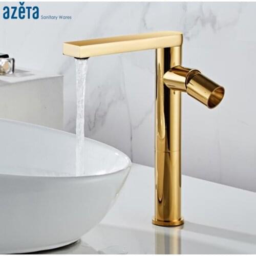 Azeta Basin Faucet Bathroom Sink Mixer Single Handle Basin Mixer Tap Brass Gold Faucet Hot & Cold Water Wash Basin Tap AT7306HG