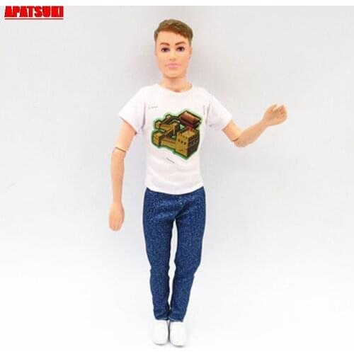 White Short Sleeve T-Shirts Demin Jeans Trousers Long Pants Outfits Clothes for Ken Doll Clothes for Barbies Boyfriend Ken Boy