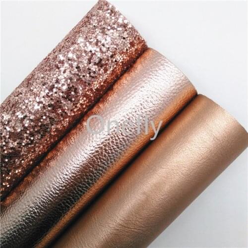 Onefly Rose Gold Chunky Glitter Leather, Rose Gold Synthetic Leather Fabric Sheets For Bow DIY handbags shoes BQ017