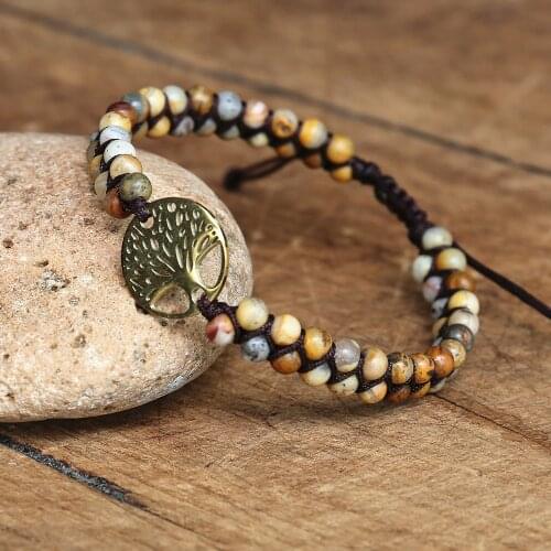 4mm Crazy Onyx Beads Handmade Bracelet Tree of Life Charm Bracelets stainless steel String Yoga Friendship Braided Bracelets