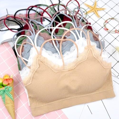 Solid Seamless Sexy Lace laciness Bra Screw Intersect Sling Tube Top Tank Vest Bra Brassiere Woman Underclothes