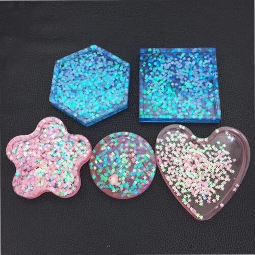 DIY Epoxy eIrregular Wave hexagon maple leaf shape coaster mould Wavy Tablr Mirr Base Mold Plum Blossom Love Pendant