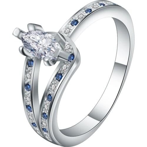 Hainon Rings White Oval Large Crystal Silver Color Promises Finger Rings White Gold Filled Jewelry Vintage Wedding Rings