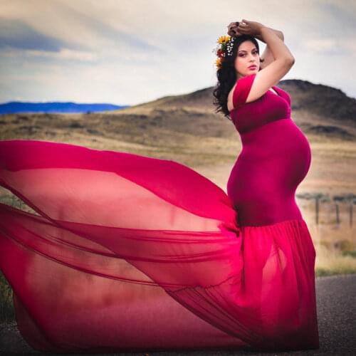 Cotton Long Maternity Photography Props Pregnancy Dress Chiffon For Photo Shooting Off Shoulder For Women Maxi Maternity Gown