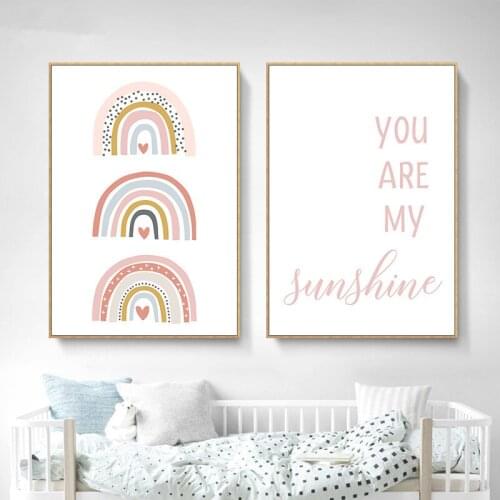 You are my Sunshine Rainbow Nursery Prints Canvas Painting Wall Art Pictures Posters for Kids Baby Room Home Decoration 100