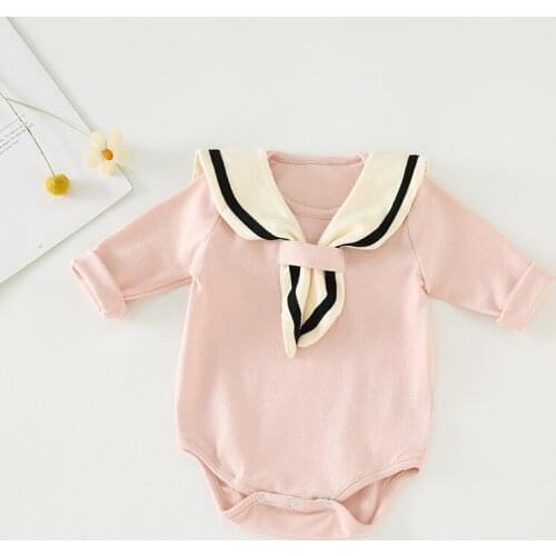 0-24M Baby Baby Climbing Clothes Bodysuit 2021 Spring Baby Girl Bodysuits New Long-sleeved Leotard Navy Wind Clothing