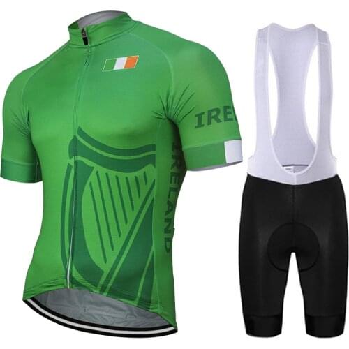 Ireland New Team Men Summer green Cycling Set Bike MTB Road Race Team Riding Bicycle Wear Green Bike Set Bib Gel Pad Breathable